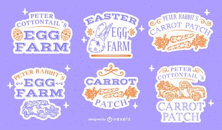 Conjunto de insignias dibujadas a mano de celebración de huevos de Pascua
