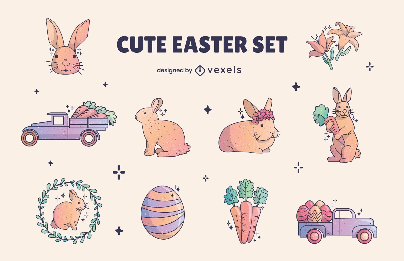 Easter holiday cute rabbit element set
