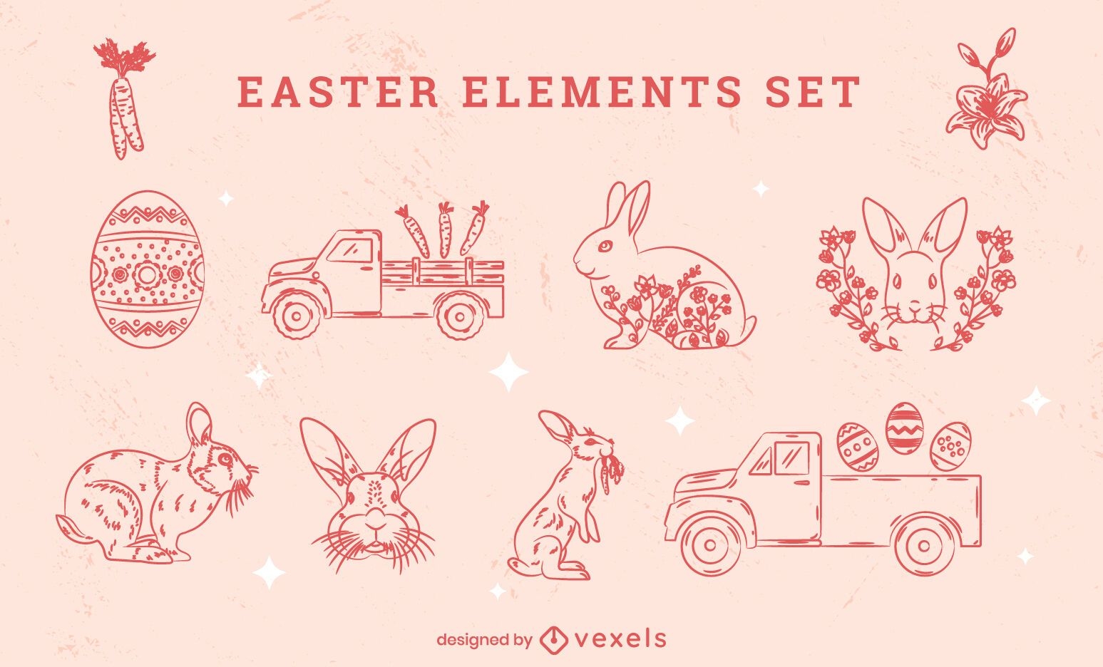 Conjunto de elementos desenhados à mão para o feriado da Páscoa