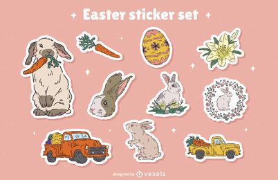 Easter holiday bunnies sticker set Easter holiday bunnies sticker set