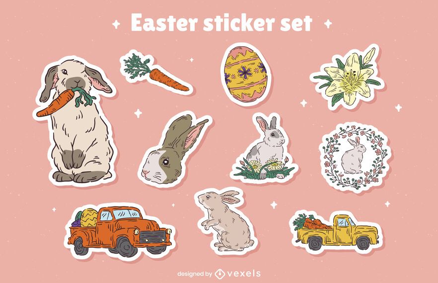 Easter holiday bunnies sticker set Easter holiday bunnies sticker set