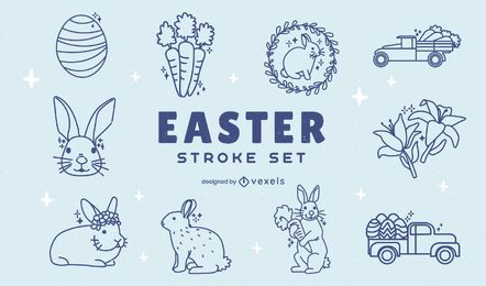 Easter holiday seasonal element set stroke