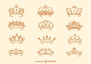 Conjunto de arte de línea de realeza de corona