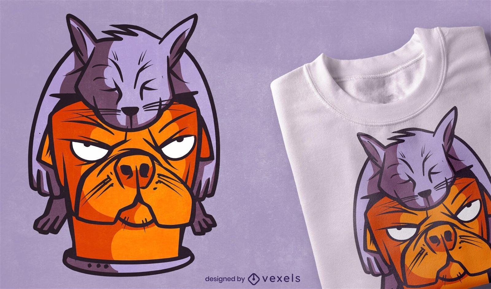 Diseño de camiseta de dibujos animados de gato en perro