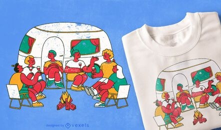 Design de t-shirt para pessoas acampadas com fogueira