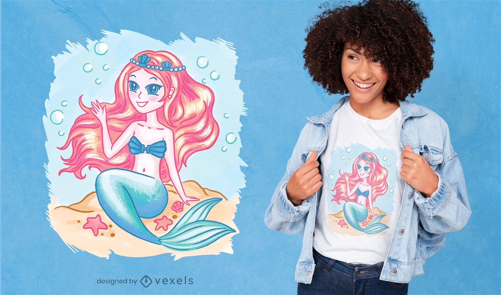 Cute girl mermaid t-shirt design