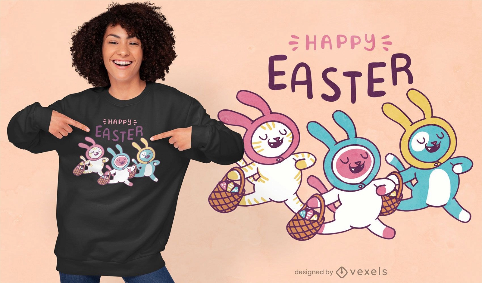Diseño de camiseta de cita de gatitos de Pascua