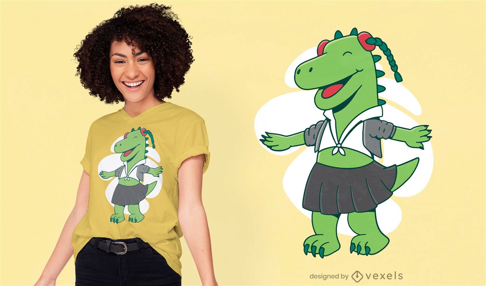Schulm?dchen-Dinosaurier-T-Shirt-Design
