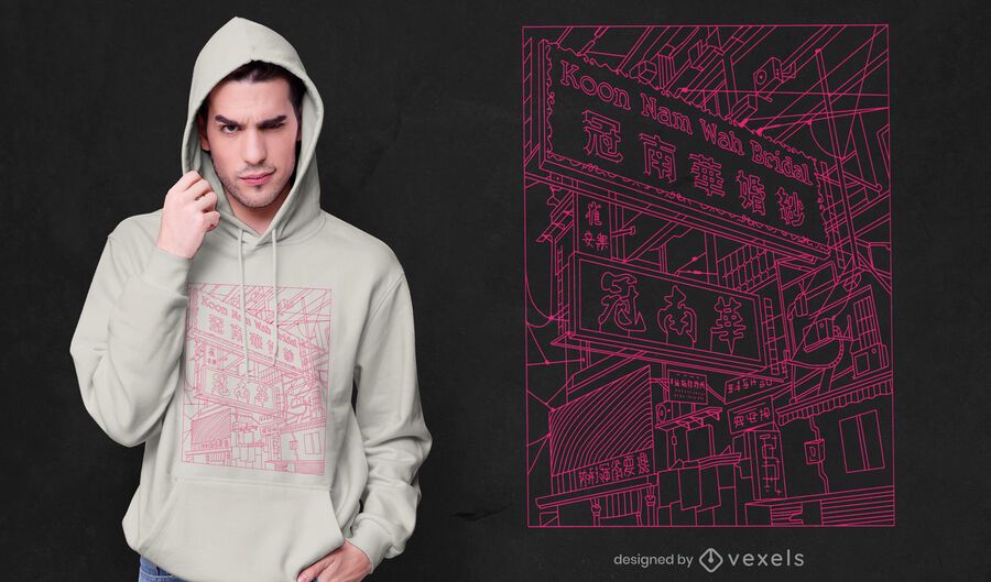 Tokyo street neon line art t-shirt design Tokyo street neon line art t-shirt design