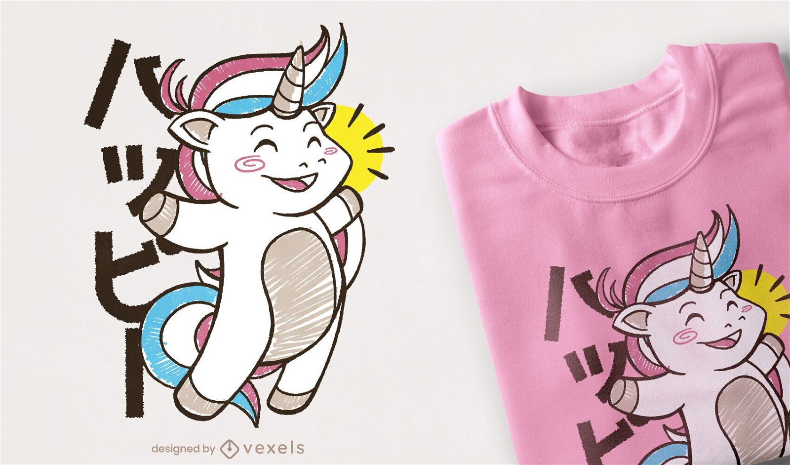 Diseño de camiseta de salto de unicornio kawaii