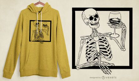 Diseño de camiseta espeluznante de vino esqueleto Diseño de camiseta espeluznante de vino esqueleto
