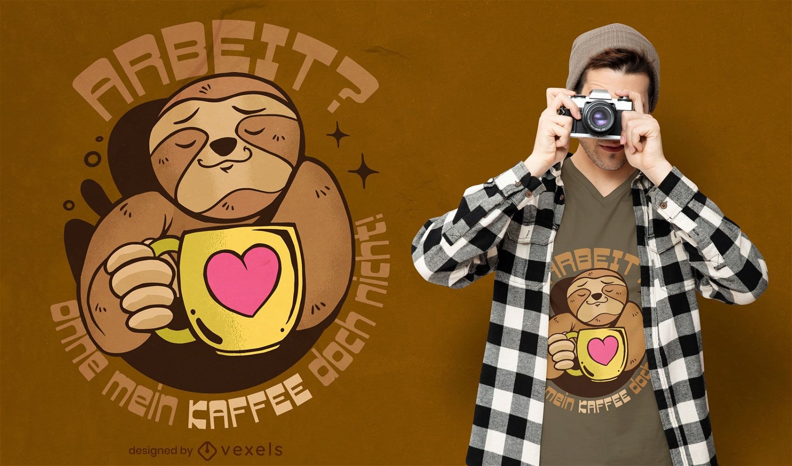 Kaffeeliebhaber-Faultier-T-Shirt-Design