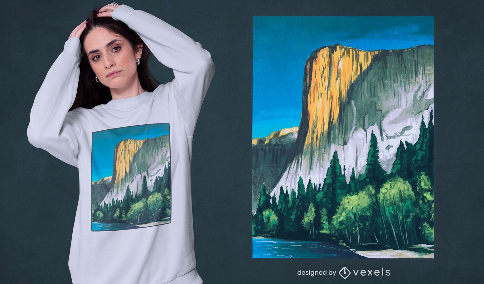 Diseño de camiseta de paisaje de pintura de Yosemite