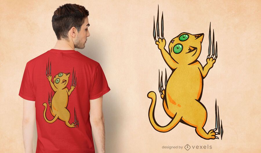 Diseño de camiseta de arañazos de escalada de gato. Diseño de camiseta de arañazos de escalada de gato.