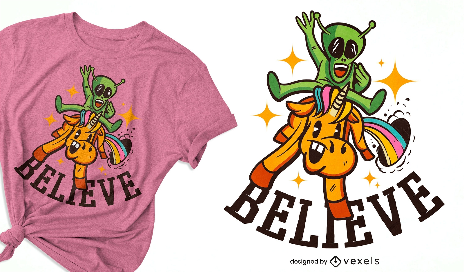 Alien reitendes Einhorn-T-Shirt Design