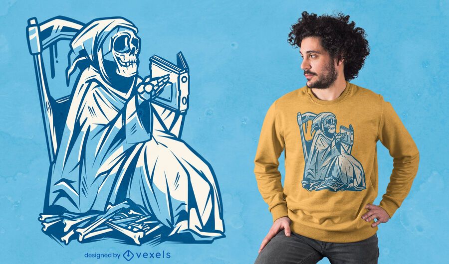 Grim Reaper reading t-shirt design Grim Reaper reading t-shirt design
