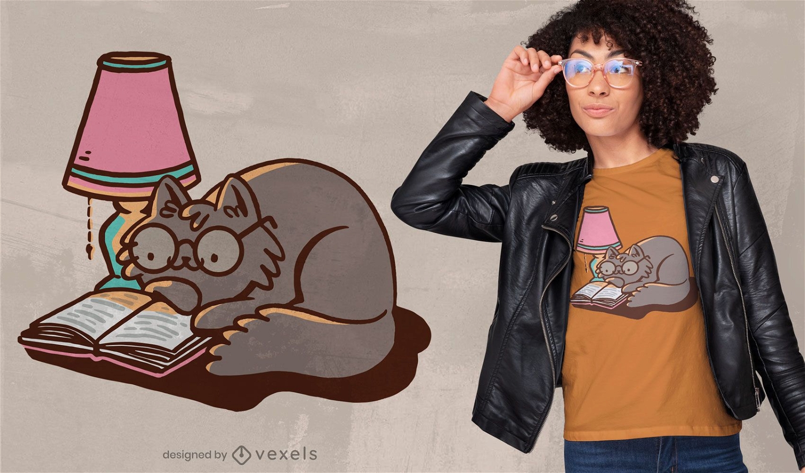 Cute reading cat with glasses t-shirt design