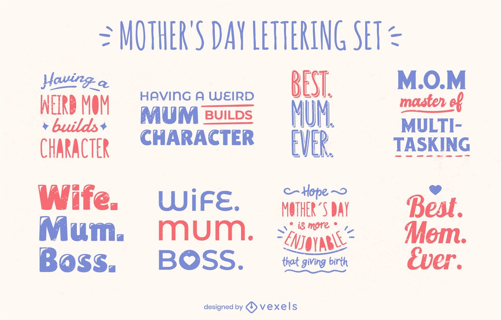 Conjunto de letras de citação de celebração do dia das mães