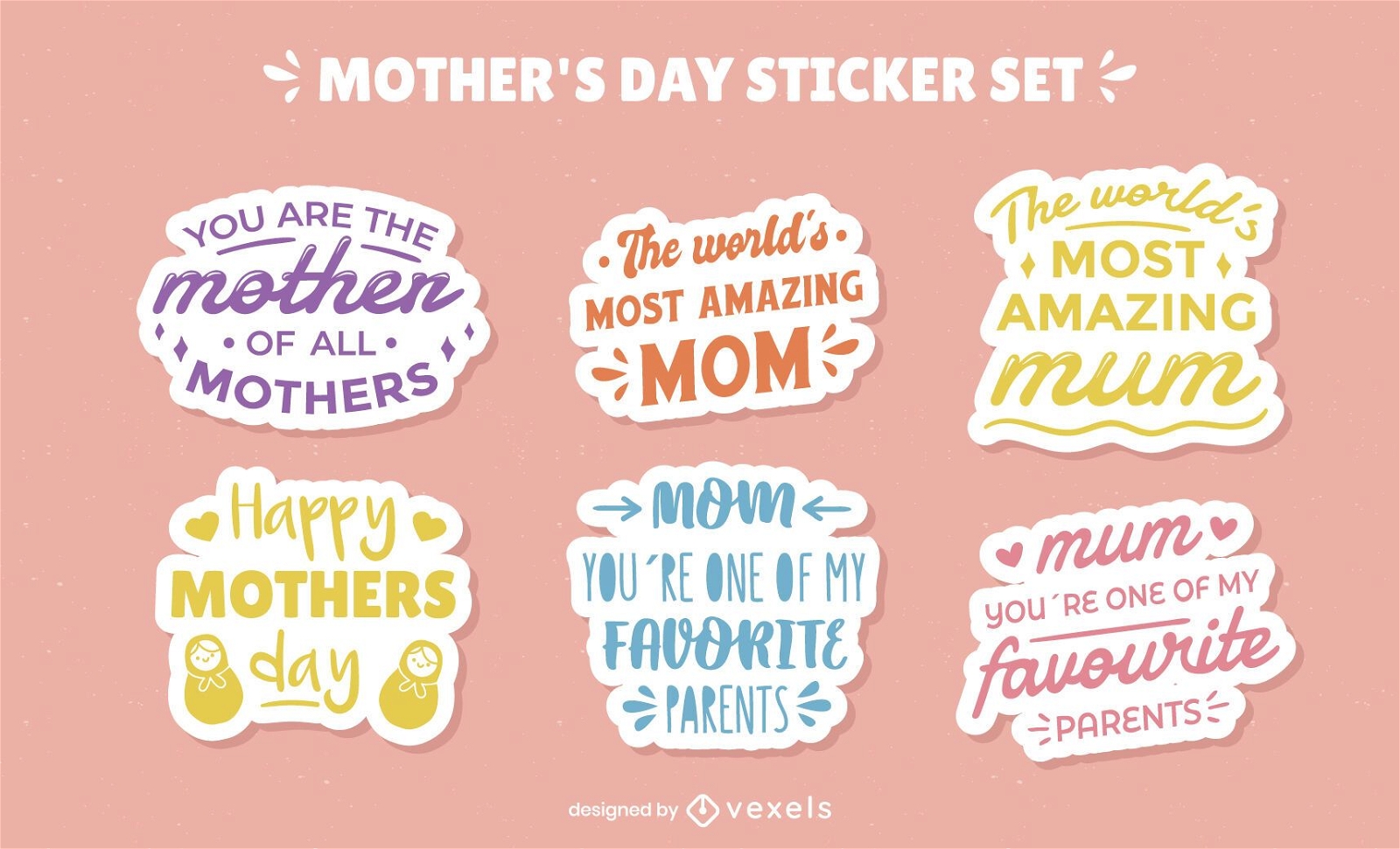 Conjunto de letras coloridas de celebração do dia das mães