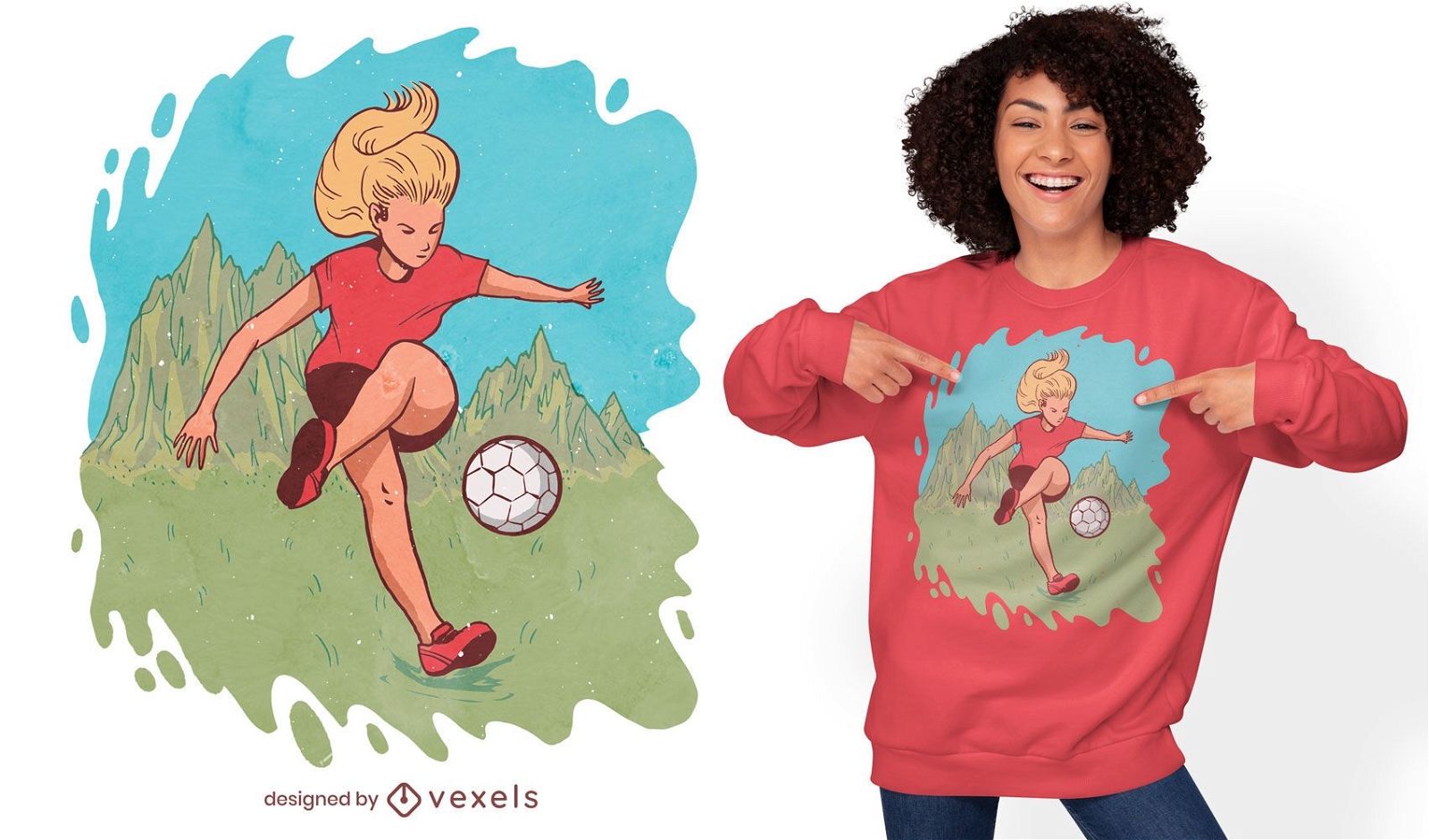Mulher jogando futebol design de camiseta