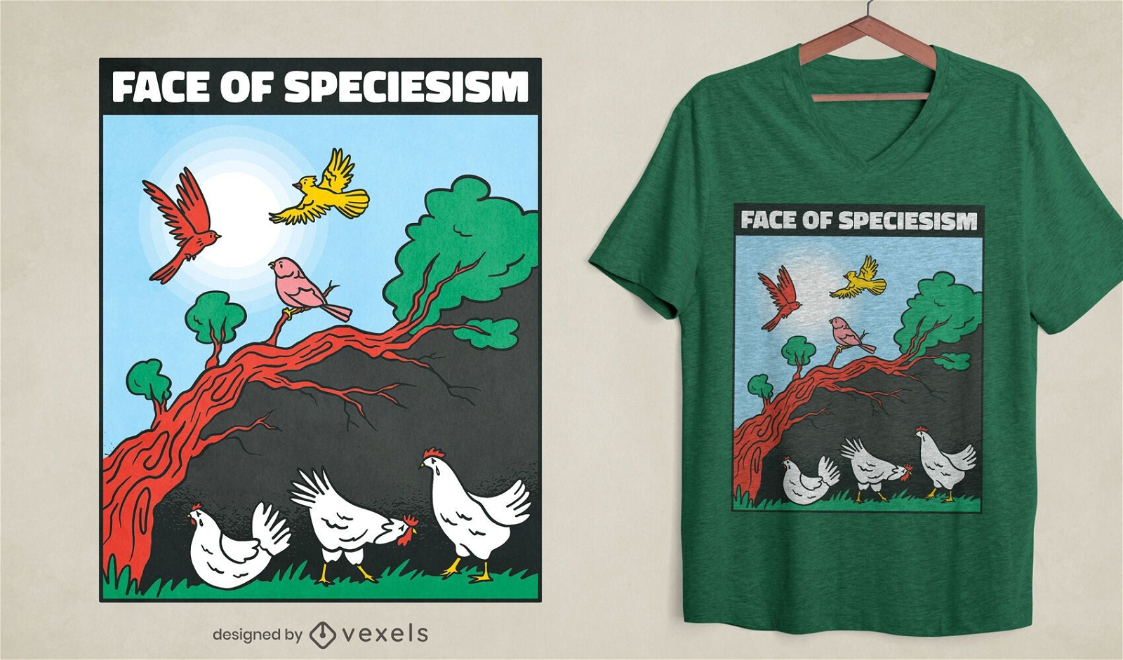Dise?o de camiseta de pollo y aves de especieismo.