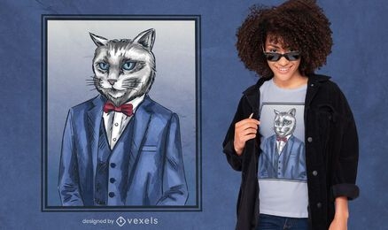 Gato vestindo terno com design de camiseta