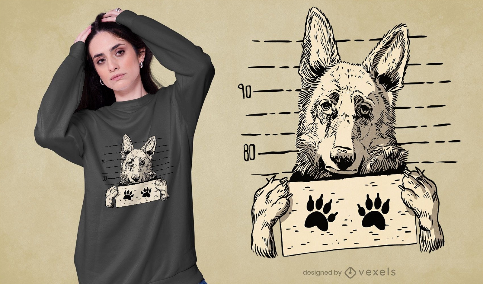 Diseño de camiseta de mugshot de perro pastor alemán