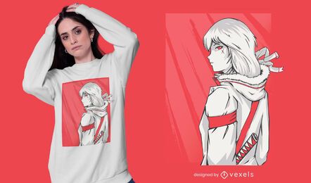 Diseño de camiseta de personaje de anime girl de acción.