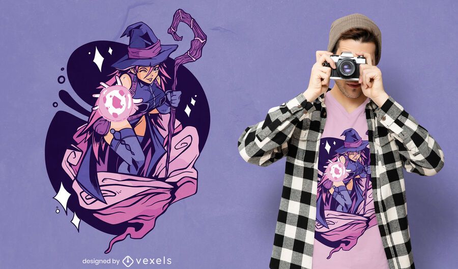 Diseño de camiseta de mago anime girl Diseño de camiseta de mago anime girl