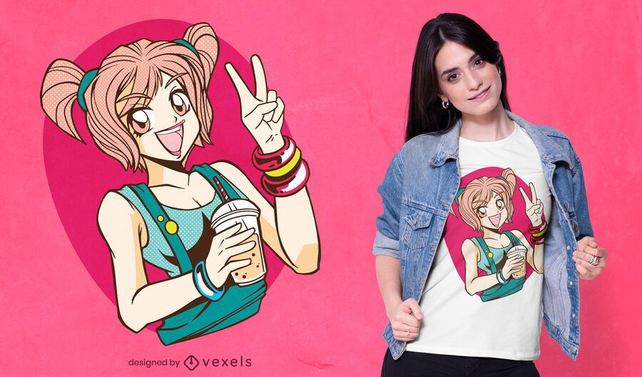 Anime bubble tea girl t-shirt design Anime bubble tea girl t-shirt design