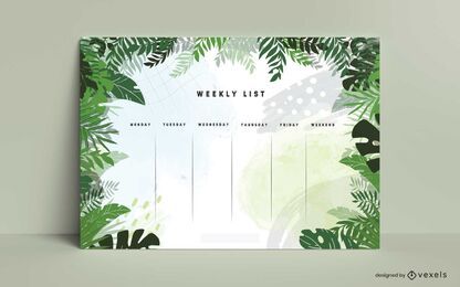 Jungle leaves weekly planner design