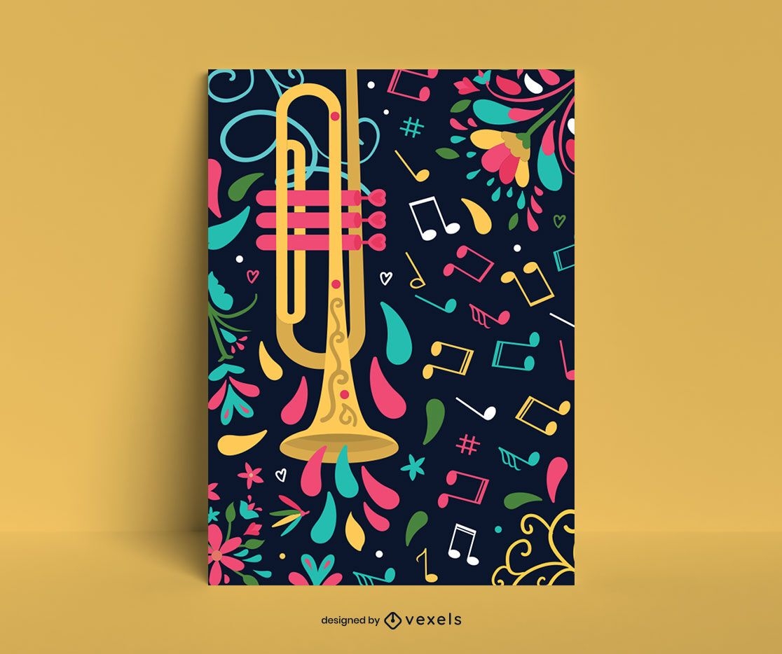 Modelo de cartaz de trompete colorido