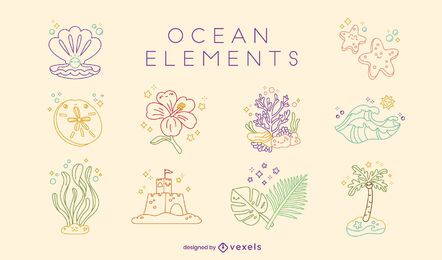 Cute beach summertime element set Cute beach summertime element set