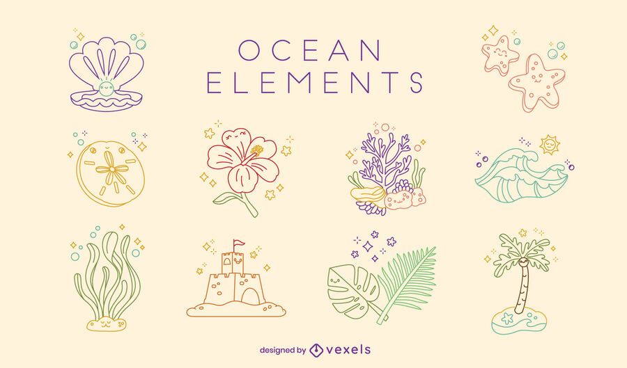 Cute beach summertime element set Cute beach summertime element set