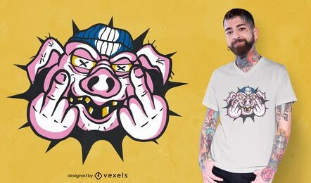 Diseño de camiseta de dedo medio de cerdo enojado