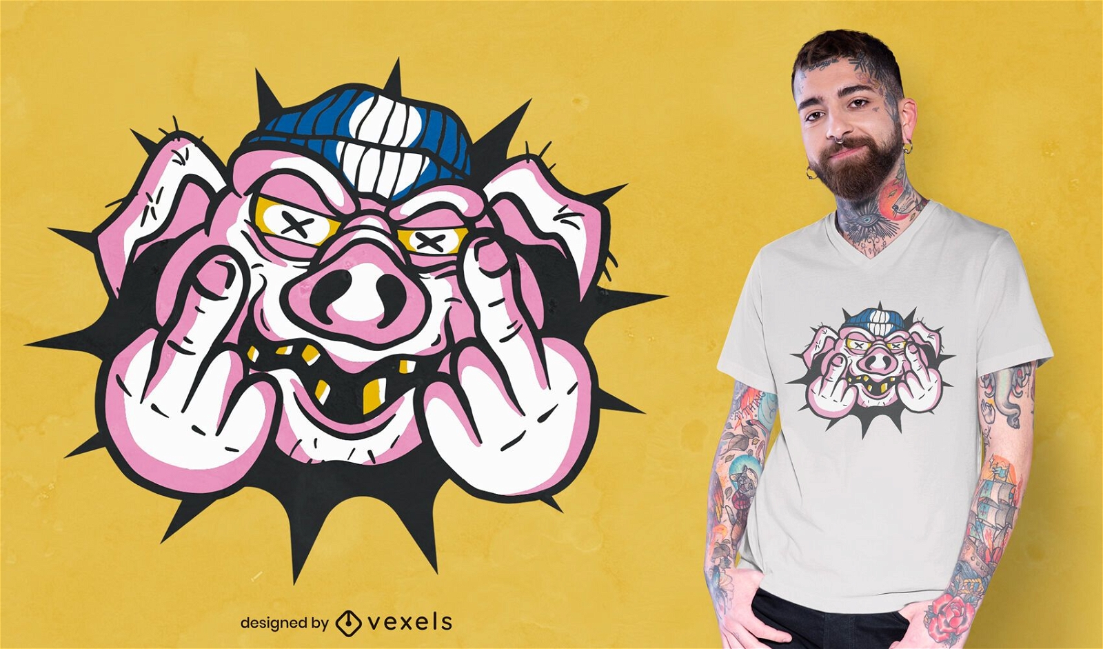 Angry pig middle finger t-shirt design