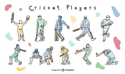 Cricket-Sportler stellen Doodle-Set