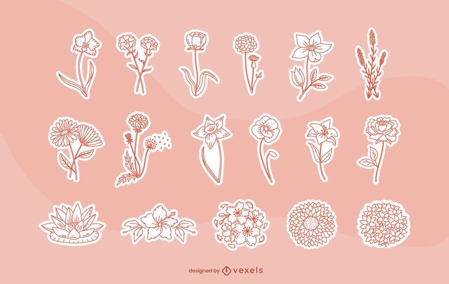 Spring flower line art sticker set Spring flower line art sticker set