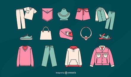 Clothing items vector set Clothing items vector set