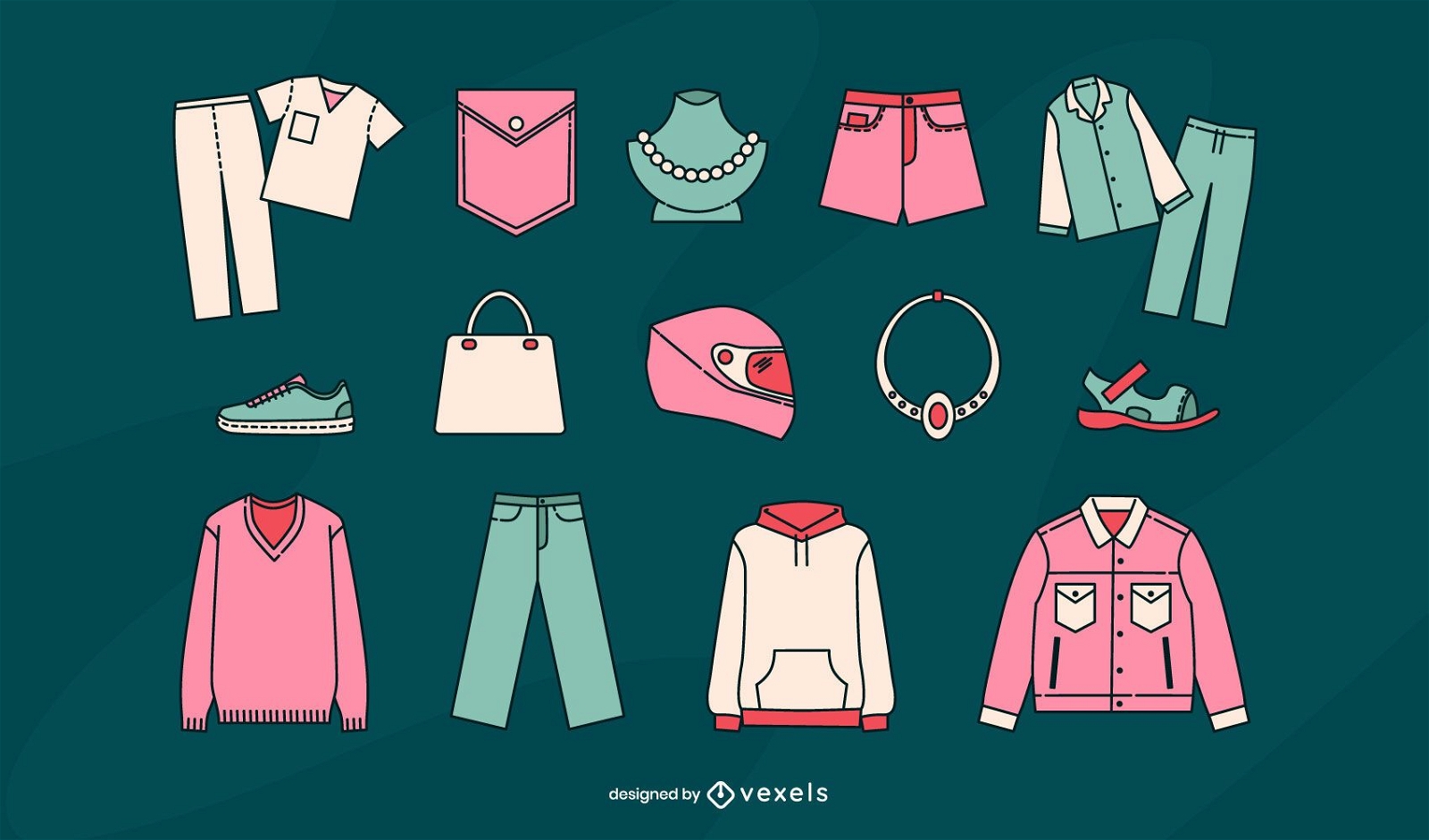 Clothing items vector set