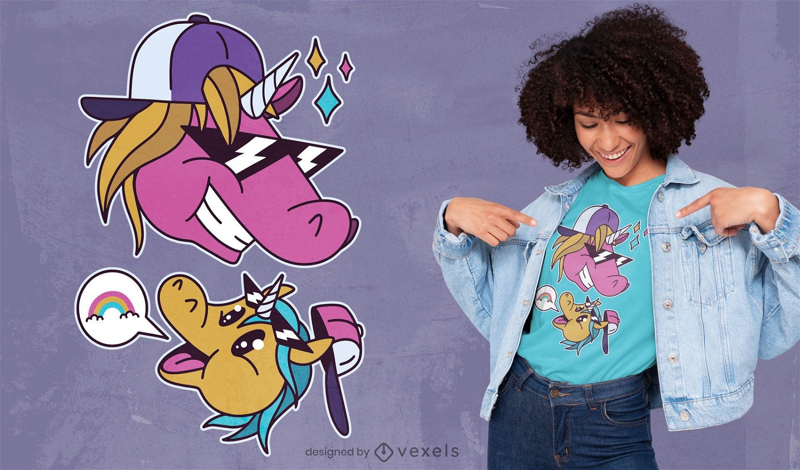 Cool cartoon unicorns t-shirt design