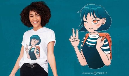 Garota anime com design de camiseta de gola alta