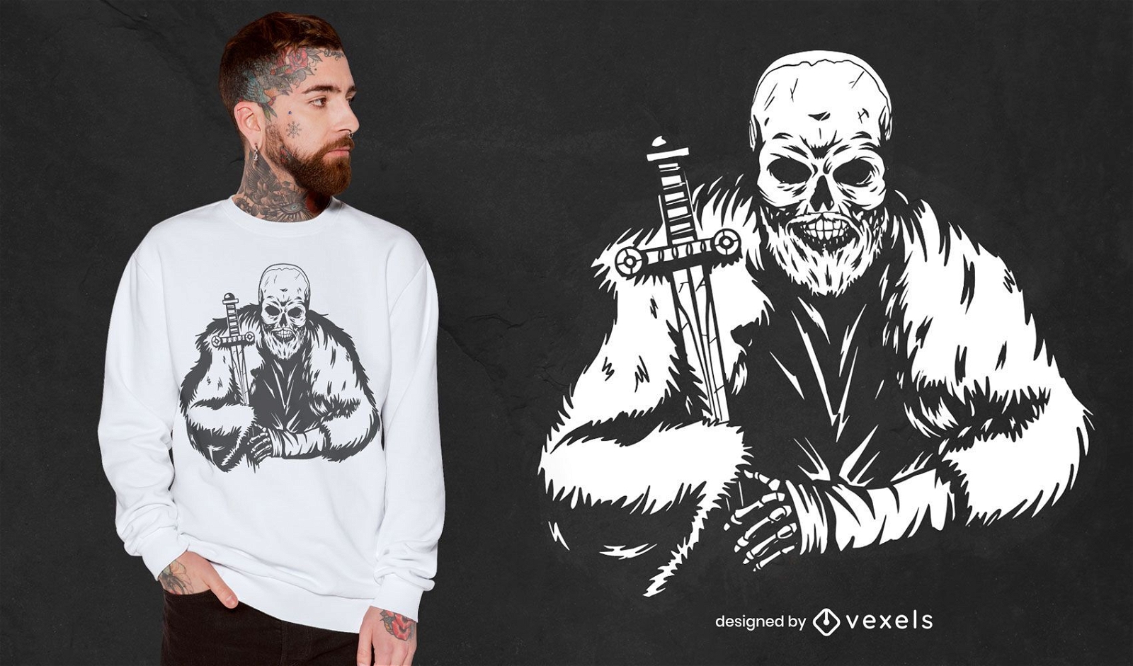 Design de camiseta com esqueleto Viking