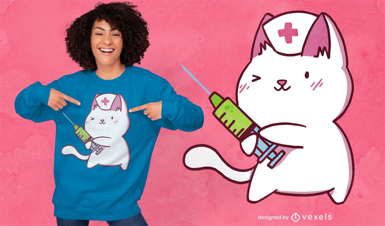 Diseño de camiseta de dibujos animados lindo gato enfermera