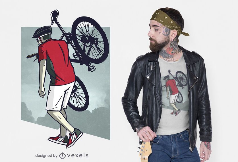 Hombre con diseño de camiseta de bicicleta. Hombre con diseño de camiseta de bicicleta.