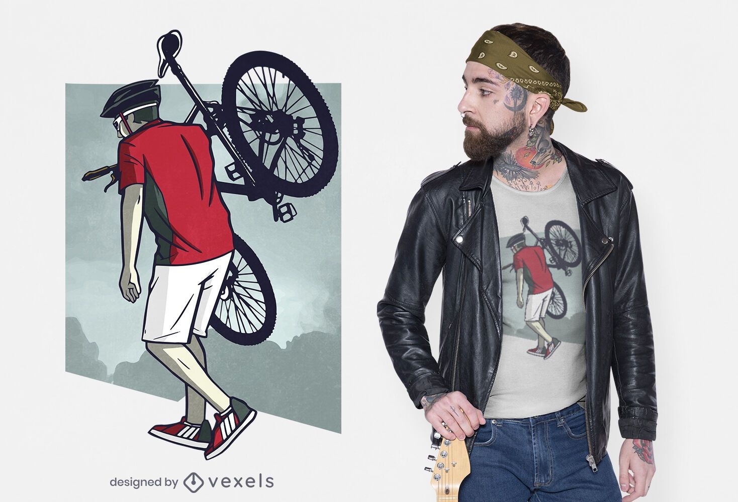 Desenho de camiseta de homem carregando bicicleta