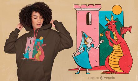 Diseño de camiseta princesa y dragón.