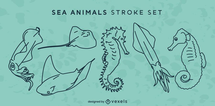 Sea animals ocean line art set Sea animals ocean line art set