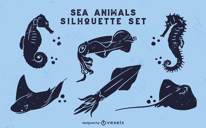 Sea animals ocean cut-out set Sea animals ocean cut-out set