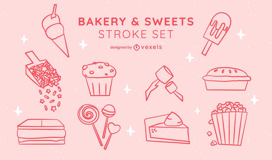 Sweet bakery dessert sticker line art set Sweet bakery dessert sticker line art set
